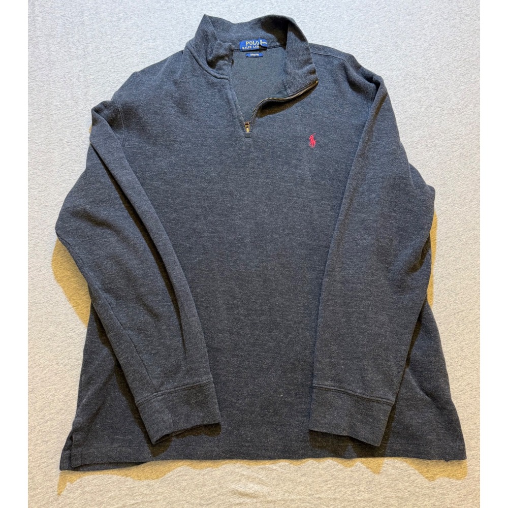 Polo Ralph Lauren Mens XL Charcoal Gray Estate Rib Quarter Zip Pullover Sweater